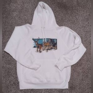 Vtg Ultra Sweats 1998 Signed Nature Deer Forest Scene Hoodie Size Large
